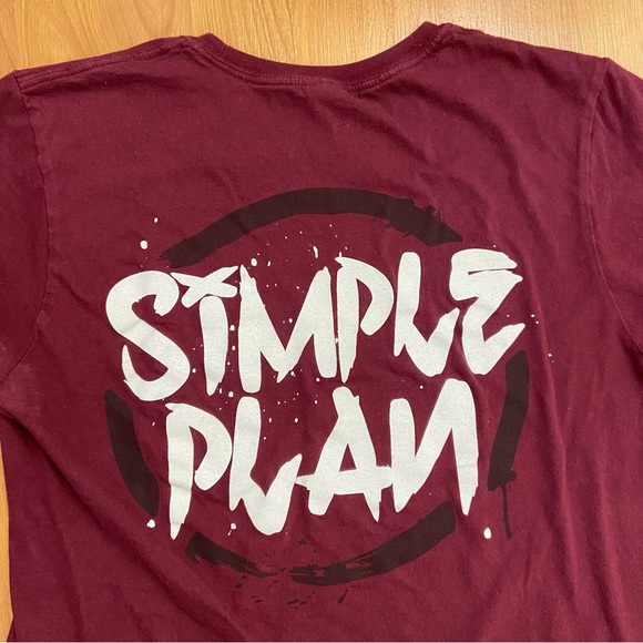 Vintage Men’s Simple Plan Distressed Spell Out Y2K Maroon T-Shirt Medium - Picture 3 of 10